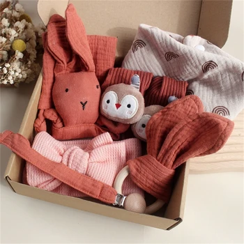 1 комплект бебешка успокояваща кърпа за бебета малки деца душ подарък мек чорап памук слюнка кърпа лента за глава дървена чесалка за бебе