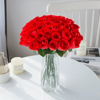 10Pcs червени рози букет ваза за дома декор градина сватба декоративни венци направи си сам ръчна работа цвете подреждане изкуствени цветя
