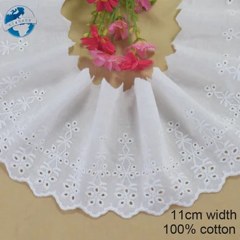 11cm широк 100% памук бродерия бял прост дантела шиене панделка подстригване плат DIY занаят доставчик сватбена рокля аксесоари#4339