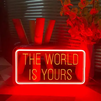 12 цвята Светът е ваш Неонов знак Издълбайте лична персонализирана LED светлина за декорация на игрална зала Неонови букви на стената