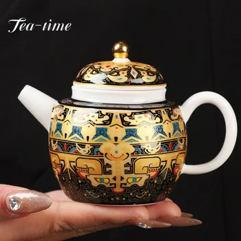 120ml ръчно изработен Thangka злато боядисани керамичен чайник овнешко-мазнини нефрит пот чай накисване чайник с цедка китайски Teaware орнамент