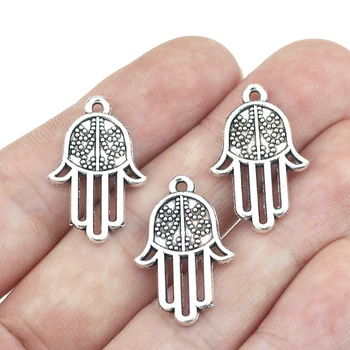 12Pieces 16 * 25mm Hamsa Palm Charm Fatima Hand Protection Pendant Antique Silver Color DIY Making Handmade Finding