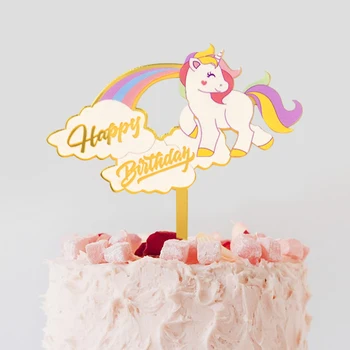 1Pc Акрилна еднорог торта Topper Честит рожден ден торта декорации за деца рожден ден бебе душ еднорог парти доставки декор