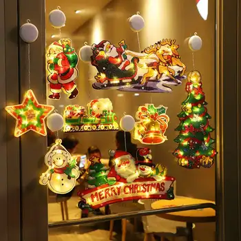 1бр Коледни прозоречни светлини LED мигащи висящи коледни прозорец силует декор с всмукателна чаша кука за коледен декор