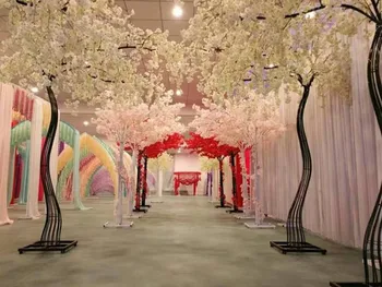 2.6M височина коприна Изкуствена черешов цвят дърво път олово симулация черешово цвете с желязна арка рамка за сватба грандиозно събитие