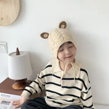 2023 Детска плетена шапка Корейска версия Сладка карикатура Заек Бебешка шапка Топла шапка за момчета и момичета