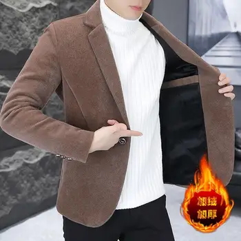 2023 Есен Зимен костюм Яке за мъже Плътен цвят Ежедневни бизнес блейзър Masculino Slim Fit Удебелено топло социално облекло Палто