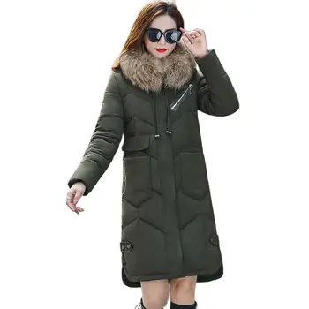 2023 Зимна мода Яке с качулка Женствен темперамент Дълъг тънък топъл голям кожен яка Бяла патица надолу Свободно палто женствена .