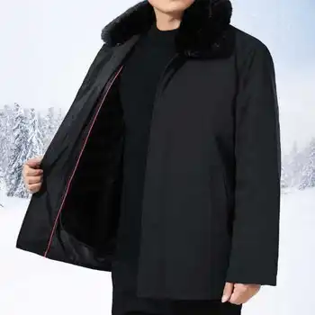 2023 Зимно памучно яке със средна дължина на татко плюшена яка удебелена мъжко палто на средна възраст и възрастни A286