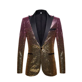 2023 Нова мъжка мода градиент пайети костюм яке годишно изпълнение певец сцена топ мода единичен костюм
