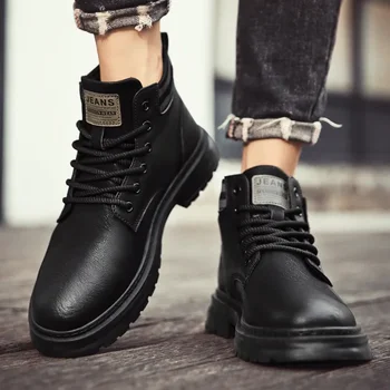 2023 Нови обувки за мъже Кръстосано обвързани дамски ботуши мода шиене зимна платформа гореща продажба кръг пръсти британски стил глезена ботуши