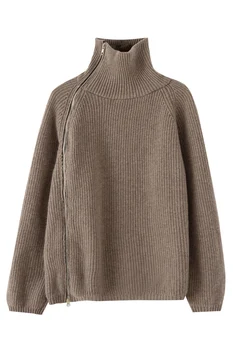 2023 Поло страничен цип Дамска жилетка раирана чиста вълна плетен пуловер хлабав жилетка вътрешно и външно облекло Дамско палто