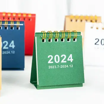 2024 Мини настолен хартиен календар Прост плътен цвят Двоен дневен планировчик Постоянен календар на бобината за книга Офис училищни пособия