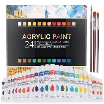 24 цвята акрилна боя комплект, боя ръчно рисувани DIY графити цветова палитра четка комплект акрилна боя За деца художници Арт консумативи