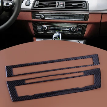 2Pcs черен карбон влакна кола интериор преден CD панел капак тапицерия годни за BMW 5 серия F10 2011 2012 2013 2014 2015 2016 2017
