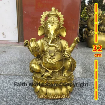32см голям # НАЧАЛО Будизъм покровител светец ефикасен Защита # Индия Тайланд, Япония Ганеша Винаяка Бог Буда месингова статуя