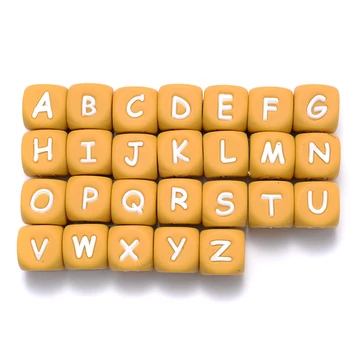 50Pcs 12mm хранителни силиконови букви мъниста жълт английски азбука писмо за бебе никнене на зъби чесалка душ подаръци BPA безплатно