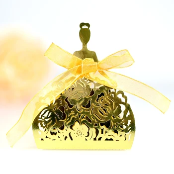 50pcs принцеса бонбони кутия подарък чанта с панделка хартиени торби сватба quinceanera услуги за гости опаковка кутия за рожден ден