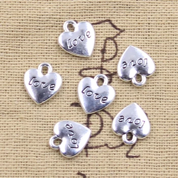 50pcs Талисмани сърце с любов 11x10mm антични сребърни цветни висулки DIY занаяти вземане на констатации Ръчно изработени тибетски бижута
