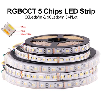 5M RGBCCT 5 в 1 LED лента светлина 12V 24V 6pin 5050 RGB + W + WW RGBW RGBWW гъвкава LED лента 30/60/96Leds Wateproof LED лента декор
