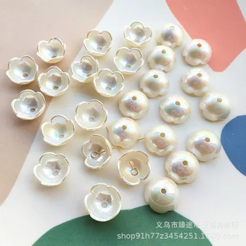 5pcs маркирайте имитация на перла кръгла пъпка пет венчелистчета смола цвете занаяти за DIY бижута вземане аксесоари