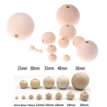 6-50mm 1-1000pcs Естествени дървени мъниста кръгъл дистанционер DIY дървена перла безоловни топки Талисмани за ръчно изработени аксесоари Изработка на бижута