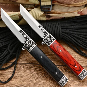 8.5'' Нож черен титан 440C Дамаск стоманени ножове открит джоб къмпинг тактически сгъваем нож нож борба военни ножове