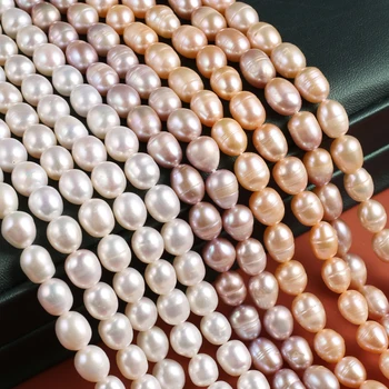 8-9mm естествени сладководни перли хлабав перфорирани мъниста DIY елегантен дамски колие гривна бижута вземане ориз форма