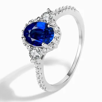 925 стерлинги сребро универсален паун синьо аквамарин овал цирконий годежен пръстен бижута подарък