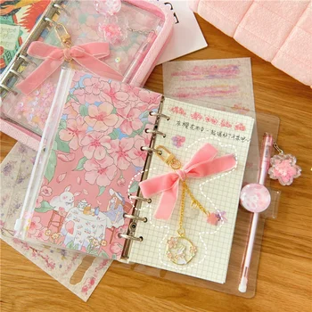A6 Sakura Loose Leaf Notebook Set Binder DIY Scrapbook Diary Handbook Декоративен подарък Канцеларски материали