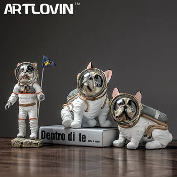ARTLOVIN смола космически куче фигурки модерно животно астронавт статуя булдог фигура орнамент интериор хол декорация подаръци