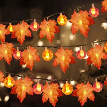 BEAU-есенни декорации LED кленов лист тиква декорация светлина есенен венец Коледа Хелоуин благодарност декорации