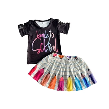 Boutique Back To School Print Top And Skirt Outfits Girls Clothes Wholesale Sets