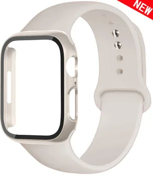 Case + силиконова каишка за Apple Watch Band 44mm 40mm 45mm 41mm 44 mm пълен PC протектор случай + гривна iwatch серия SE 7 4 5 6 8 9
