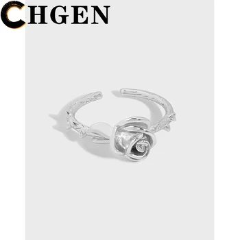 CHGEN Розов цветен пръстен елегантен дизайн S925 Сребърни луксозни бижута 18K популярни модни пръстени жени