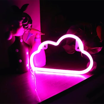 Cloud неонови знаци, батерия USB захранва облак форма декорация стена светлини за стая Коледа рожден ден сватбено тържество