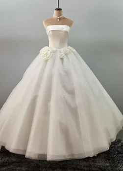 CloverBridal Real Video Strapless Shinning Tulle vestidos elegantes para mujer Roses Сватбена рокля 2022 халат де mariée WW8291