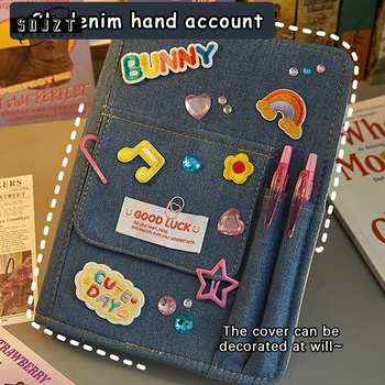 Creative деним тетрадки класьор дневник ръка книга дневник с джоб момиче бележник канцеларски съхранение корейски училищни пособия