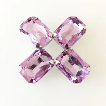 Crystal violet правоъгълник висококачествено кристално стъкло плосък шият върху камък, сребърен нокът хлабав кристали
