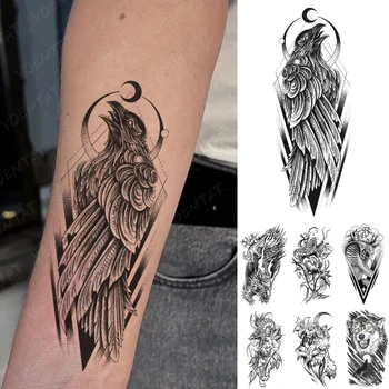 Eagle Геометричен месец водоустойчив временни татуировки стикер вълк дракон мъже флаш татуировка фалшив Tatoo ръка ръкав жени боди арт