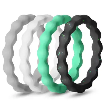 Geedyn 3mm ширина размер 4-10 вълна модел 4 цвят гъвкави спортни силиконови пръстени за пръсти комплект за момиче парти пръстен