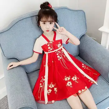 Girls Cheongsam рокля 2023 Нова лятна ретро рокля етнически стил ханфу детски изящен модел за бродерия принцеса рокли 12
