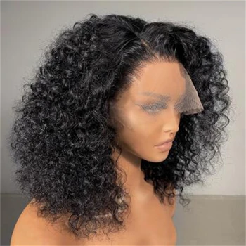 Glueless 26inch Soft Long Kinky Curly Preplucked 180Density черна дантела предна перука за африкански жени бебешка коса топлоустойчива ежедневно