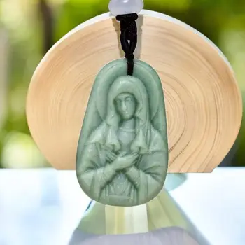 Jade Virgin Mary висулка издълбани реални подаръци за жени естествени талисмани камък луксозно колие зелени бижута амулет скъпоценни камъни