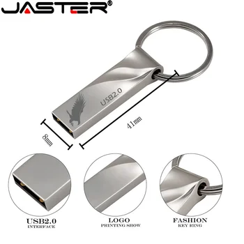 JASTER Мини метална водоустойчива USB 2.0 флаш памет 128GB Pen Drive 64GB U диск Сребърна памет 32GB 4GB стик Бизнес Pendrive подарък