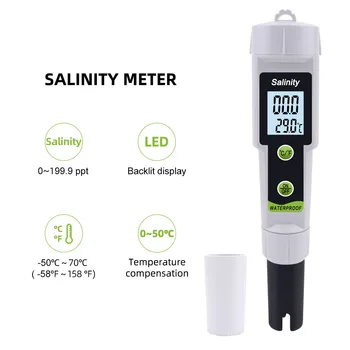 K50 Салинометър Водоустойчива писалка за изпитване на соленост Digital2-в-1 Соленост и температурен метър Преносим измервател на солеността Salimeter Тип писалка