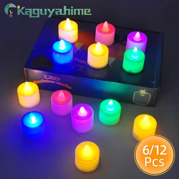 Kaguyahime 6/12pcs безпламъкова свещ пластмасова симулирана пламък LED рожден ден свещи светлини Коледно сватбено тържество декорация на дома