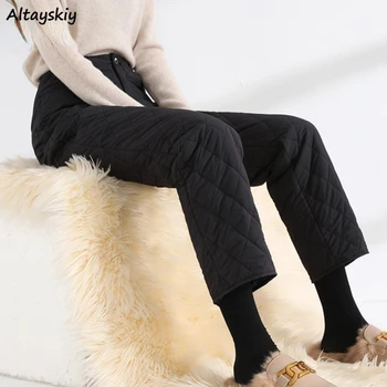 M-4XL прав ватирани жени топло зимата панталон нежна висока талия Pantalones реколта минималистичен дебел ветроупорен корейски стил