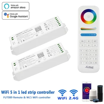 Miboxer WL5 WiFi 5 в 1 LED лентов контролер с FUT089 дистанционно за RGBW RGB + CCT Led лента 2.4G дистанционно WiFi APP гласов контрол