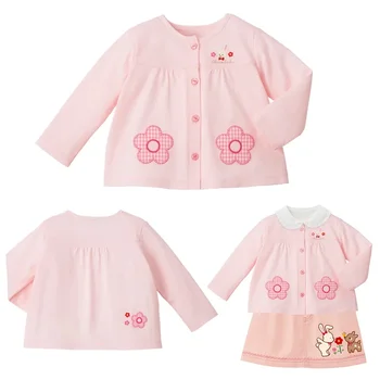 Miki Kids Girls Cartoon Flower Bunny Embroidered Jacket Cardigan Kids Air Conditioning Suit Sun Protection Long Sleeve T-shirt